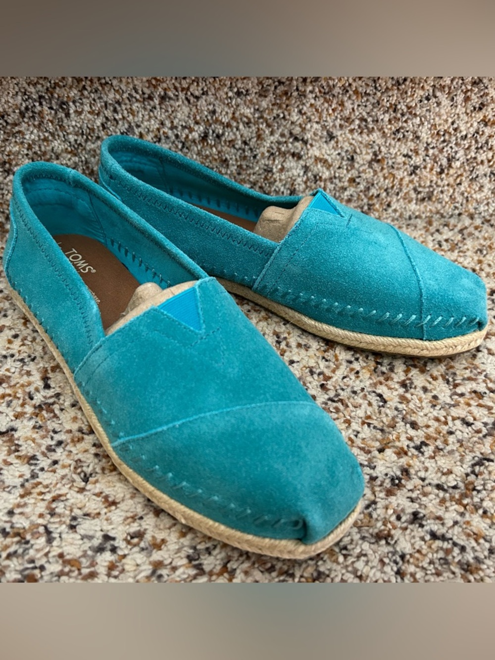 TOMS Turquoise Suede Espadrille Slip-On Flats - Picture 2 of 12